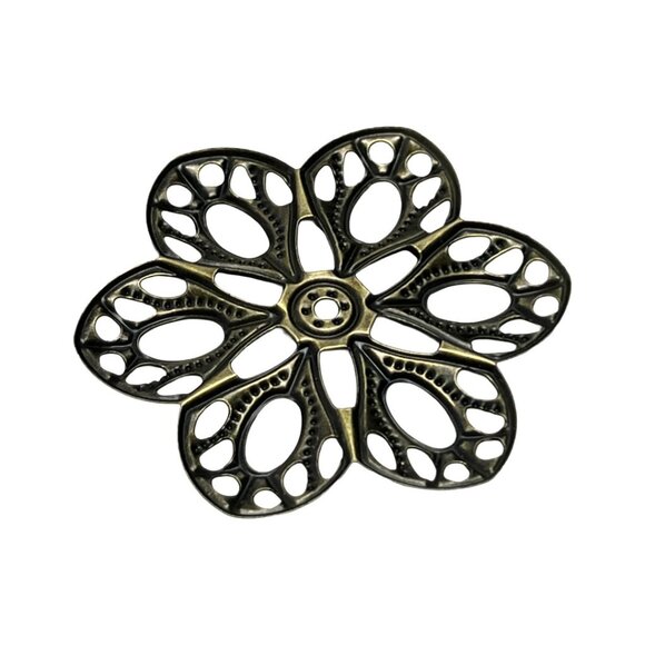 10 Large Filigree Openwork Flower Pendant Finding Stamping Antique Brass Tone - Picture 3 of 7